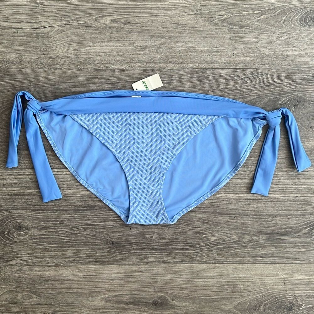 AERIE Bikini Bottom XXL Side Tie Blue Jacquard Textured Chevron Beachy NWT